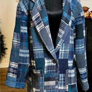 Vintage 80s/90s Express French Country Plaid “Granny” Blue Patchwork Jacket Med.
